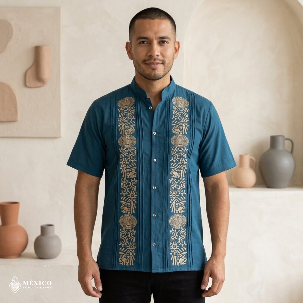 Traditional Mexican Embroidered Short Sleeve Shirt – Artisan Style ( SIZE M )